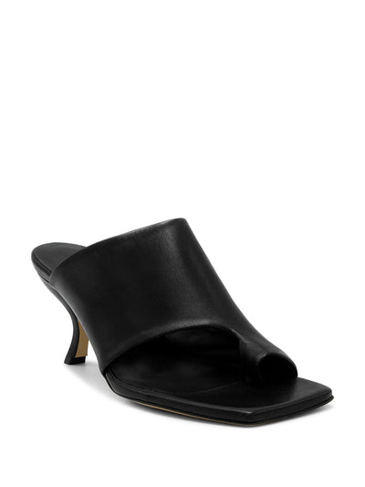 ILIO SMERALDO Womens Black Mule Toe Ring Cushioned Kim Square Toe Slip On Leather Sandals Shoes 40