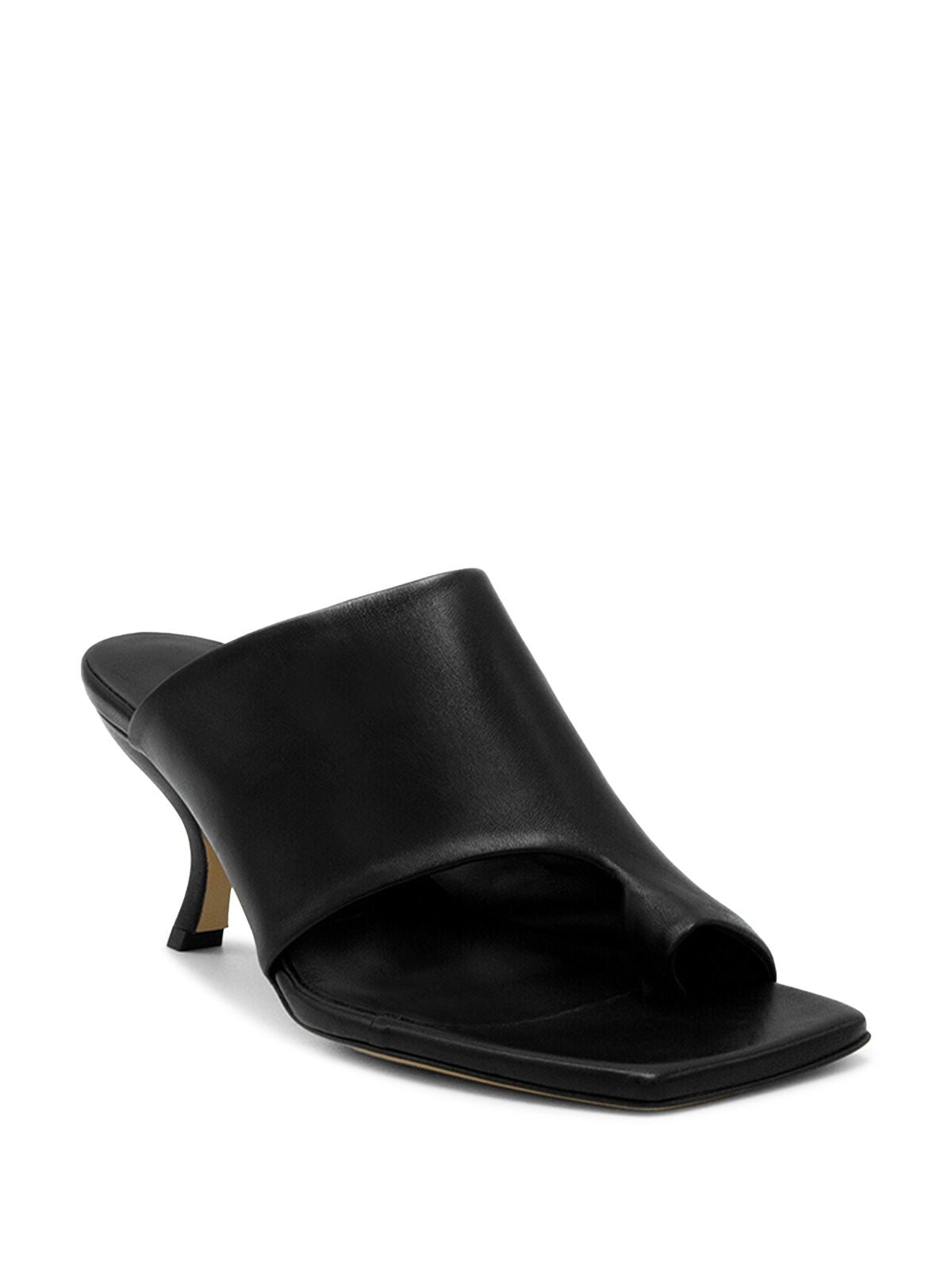 ILIO SMERALDO Womens Black Mule Toe Ring Cushioned Kim Square Toe Slip On Leather Sandals Shoes 39