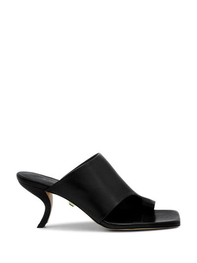 ILIO SMERALDO Womens Black Mule Toe Ring Cushioned Kim Square Toe Slip On Leather Sandals Shoes 36