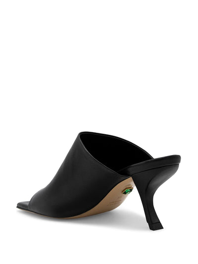 ILIO SMERALDO Womens Black Mule Toe Ring Cushioned Kim Square Toe Slip On Leather Sandals Shoes 38