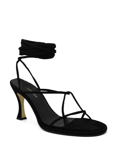 ILIO SMERALDO Womens Black Strappy Cushioned Ilenia Round Toe Flare Lace-Up Leather Heeled Sandal 36