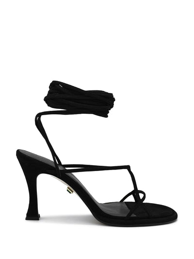 ILIO SMERALDO Womens Black Strappy Cushioned Ilenia Round Toe Flare Lace-Up Leather Heeled Sandal 39