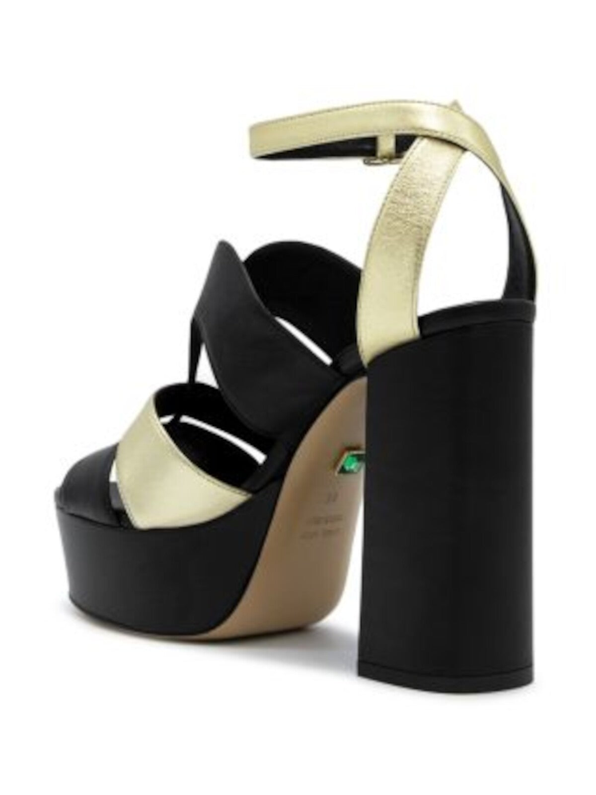 ILIO SMERALDO Womens Black Color Block 1-1/2" Platform Metallic Ankle Strap Padded Open Toe Block Heel Buckle Leather Heeled Sandal 37