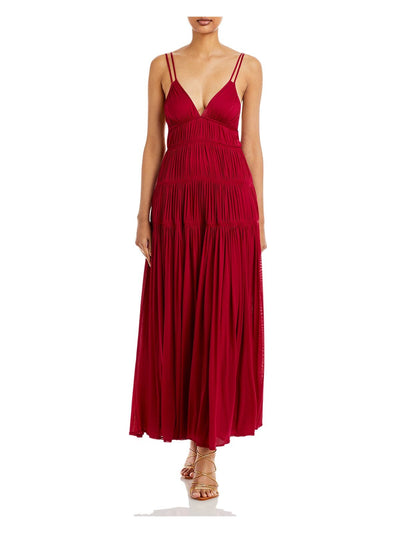 REBECCA TAYLOR Womens Red Ruffled Lined Sleeveless V Neck Tea-Length Wear To Work Sheath Dress 00