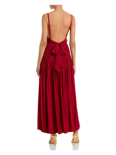 REBECCA TAYLOR Womens Red Ruffled Lined Sleeveless V Neck Tea-Length Wear To Work Sheath Dress 4