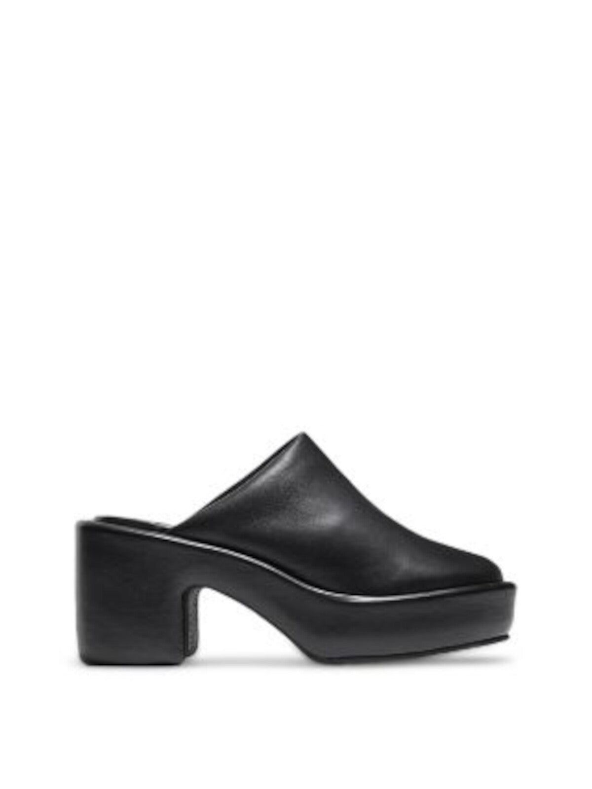 CLERGERIE Womens Black 1-1/2" Platform Dorice Round Toe Block Heel Slip On Leather Heeled Mules Shoes 39.5
