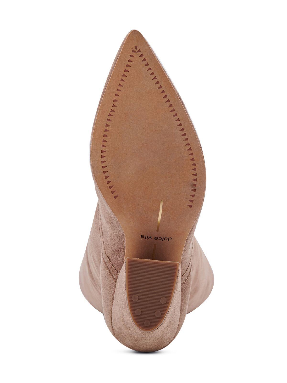 DOLCE VITA Womens Beige Comfort Nathen Pointed Toe Block Heel Leather Dress Heeled Boots M