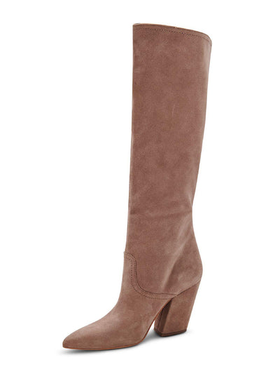 DOLCE VITA Womens Beige Comfort Nathen Pointed Toe Block Heel Leather Dress Boots 6 M