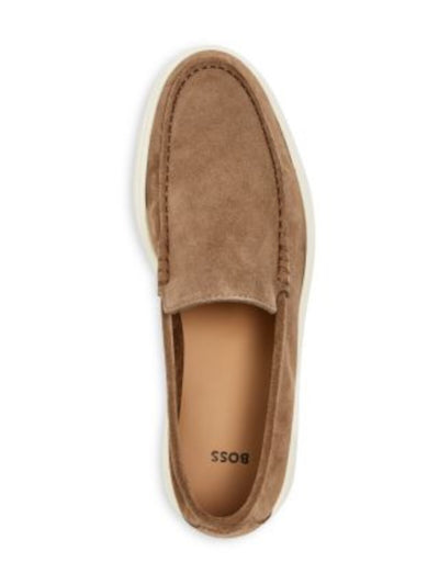 BOSS Mens Beige Collapsible Heel Padded Hugo Sienne Round Toe Wedge Slip On Leather Loafers Shoes 44
