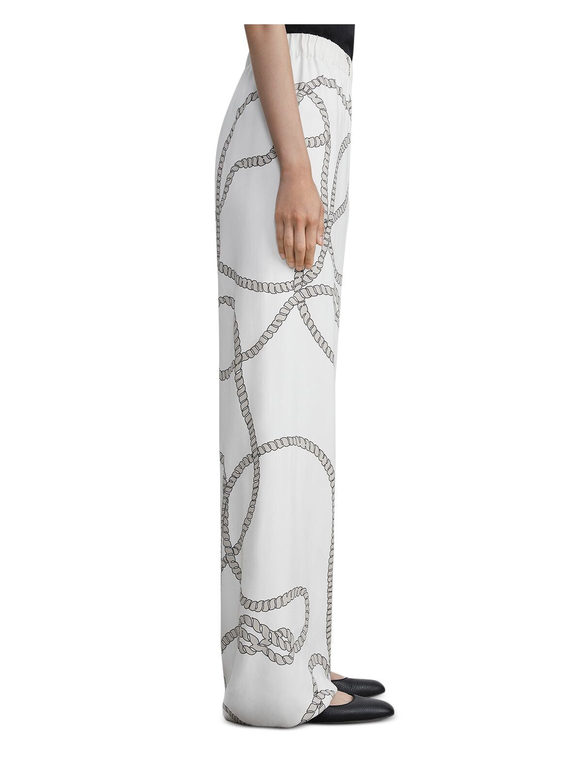 LAFAYETTE 148 NEW YORK Womens Ivory Pleated Pull On Graphic Wide Leg Pants L
