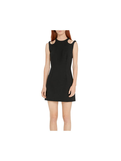 CHRISTOPHER KANE Womens Black Zippered Cut Out Chain Detail Lined Darted Sleeveless Round Neck Short Cocktail Sheath Dress 8