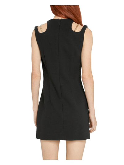 CHRISTOPHER KANE Womens Black Zippered Cut Out Chain Detail Lined Darted Sleeveless Round Neck Short Cocktail Sheath Dress 8