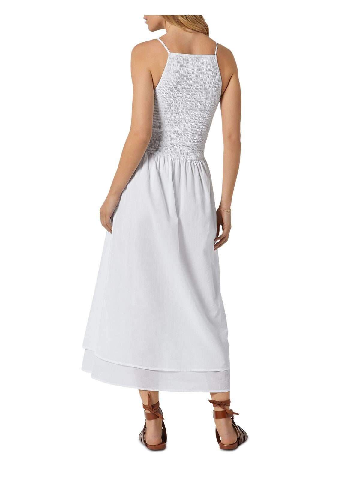JOIE Womens White Smocked Pocketed Tiered Hem Pullover Sleeveless Square Neck Midi Fit + Flare Dress M