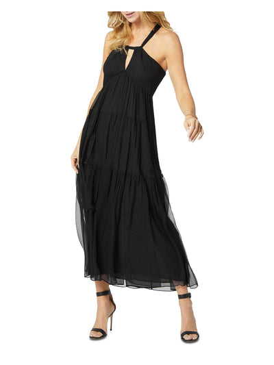 JOIE Womens Black Zippered Lined Sheer Sleeveless Halter Tea-Length Party Shift Dress XS