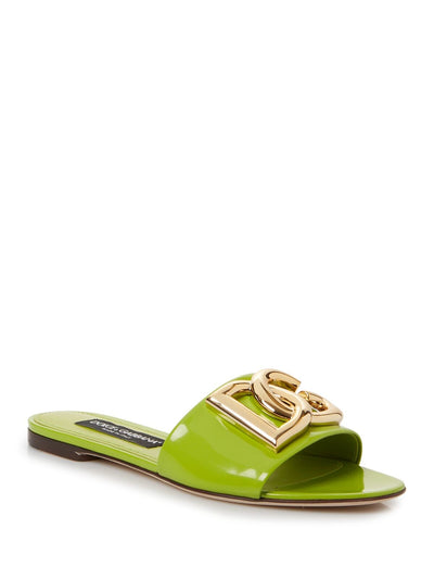 DOLCE & GABBANA Womens Green Logo Cushioned Cq0455 Round Toe Slip On Leather Slide Sandals Shoes 36