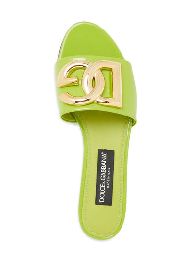 DOLCE & GABBANA Womens Green Logo Cushioned Cq0455 Round Toe Slip On Leather Slide Sandals Shoes