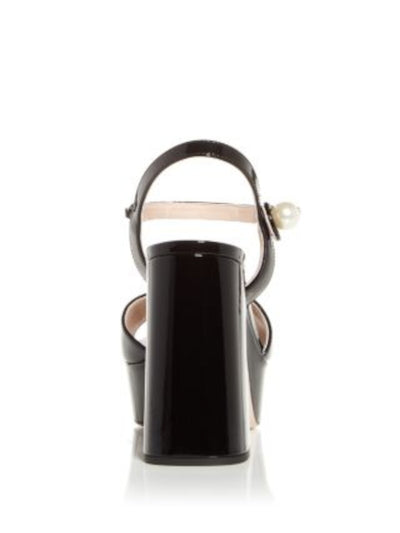 MIU MIU Womens Black 1-1/2" Platform Chain Accent Padded Embellished Platform Open Toe Block Heel Slip On Leather Dress Slingback Sandal 36