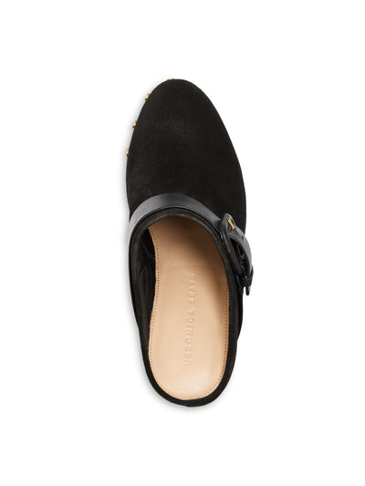 VERONICA BEARD Womens Black 1" Wood Platform Buckled Strap Accent Studded Padded Dacey Round Toe Block Heel Slip On Leather Clogs Shoes 8.5 M