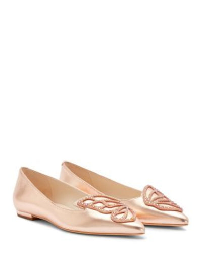 SOPHIA WEBSTER Womens Pink Embellished Butterfly Accent Padded Metallic Pointed Toe Slip On Leather Ballet Flats 36.5