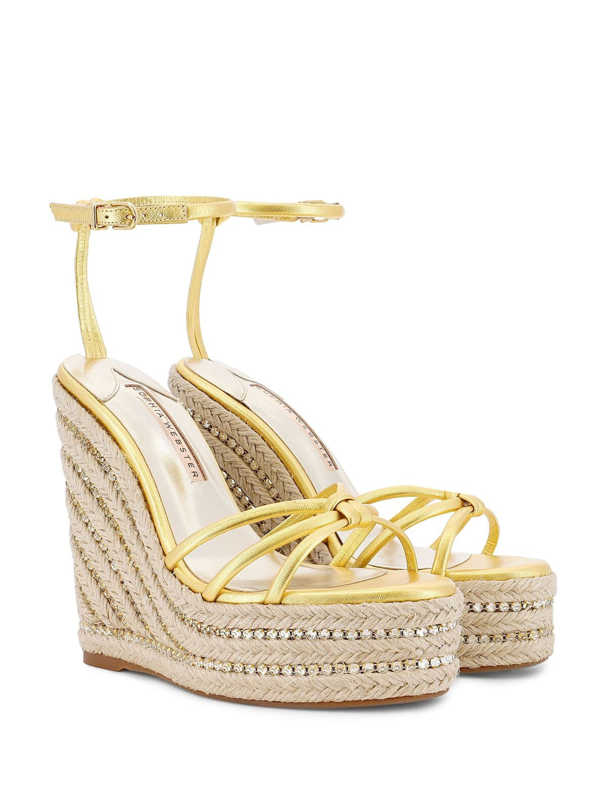 SOPHIA WEBSTER Womens Gold 1-1/2" Platform Strappy Knotted Accent Ankle Strap Padded Alina Open Toe Wedge Buckle Leather Dress Espadrille Shoes 38