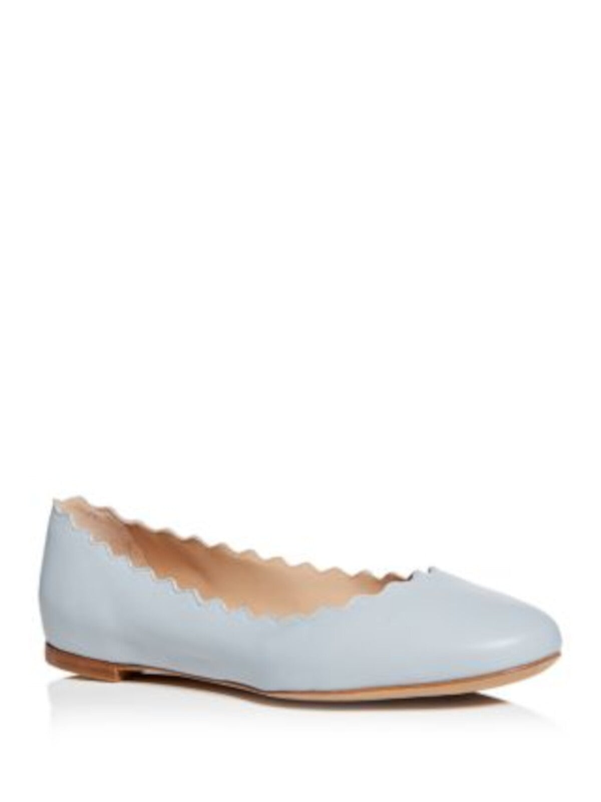 CHLOE Womens Light Blue Scalloped Padded Lauren Round Toe Slip On Leather Ballet Flats 39.5