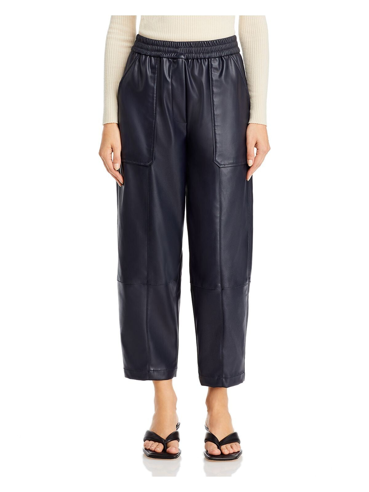 3.1 PHILLIP LIM Womens Navy Faux Leather Pocketed Pull On Faux Fly Drawstring Cropped Pants S