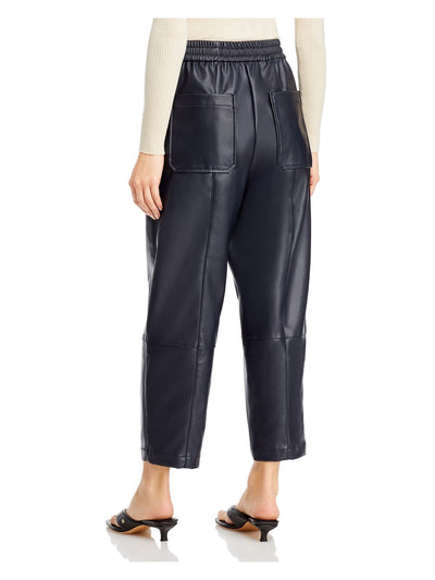 PHILLIP LIN Womens Blue Faux Leather Pocketed Pull On Faux Fly Drawstring Cropped Pants L