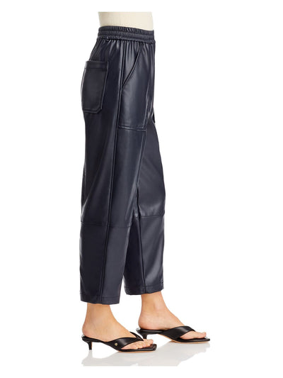 3.1 PHILLIP LIM Womens Navy Faux Leather Pocketed Pull On Faux Fly Drawstring Cropped Pants S