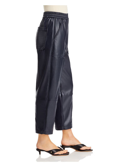 PHILLIP LIN Womens Blue Faux Leather Pocketed Pull On Faux Fly Drawstring Cropped Pants L