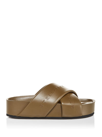 STELLAMCCARTNEY Womens Green Logo Comfort Round Toe Platform Slip On Slide Sandals Shoes 40