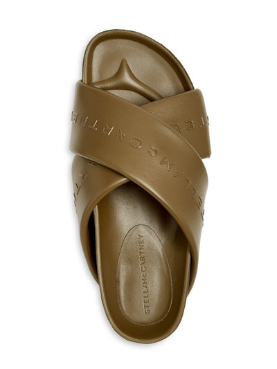 STELLAMCCARTNEY Womens Green Logo Comfort Round Toe Platform Slip On Slide Sandals Shoes