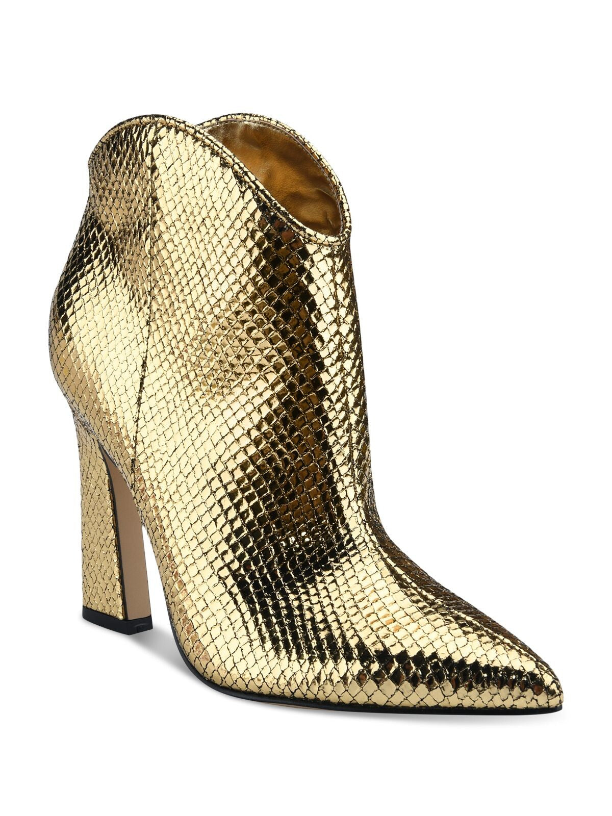 MARC FISHER LTD Womens Gold Snake Western Comfort Masina Pointed Toe Sculpted Heel Leather Booties 6.5 M