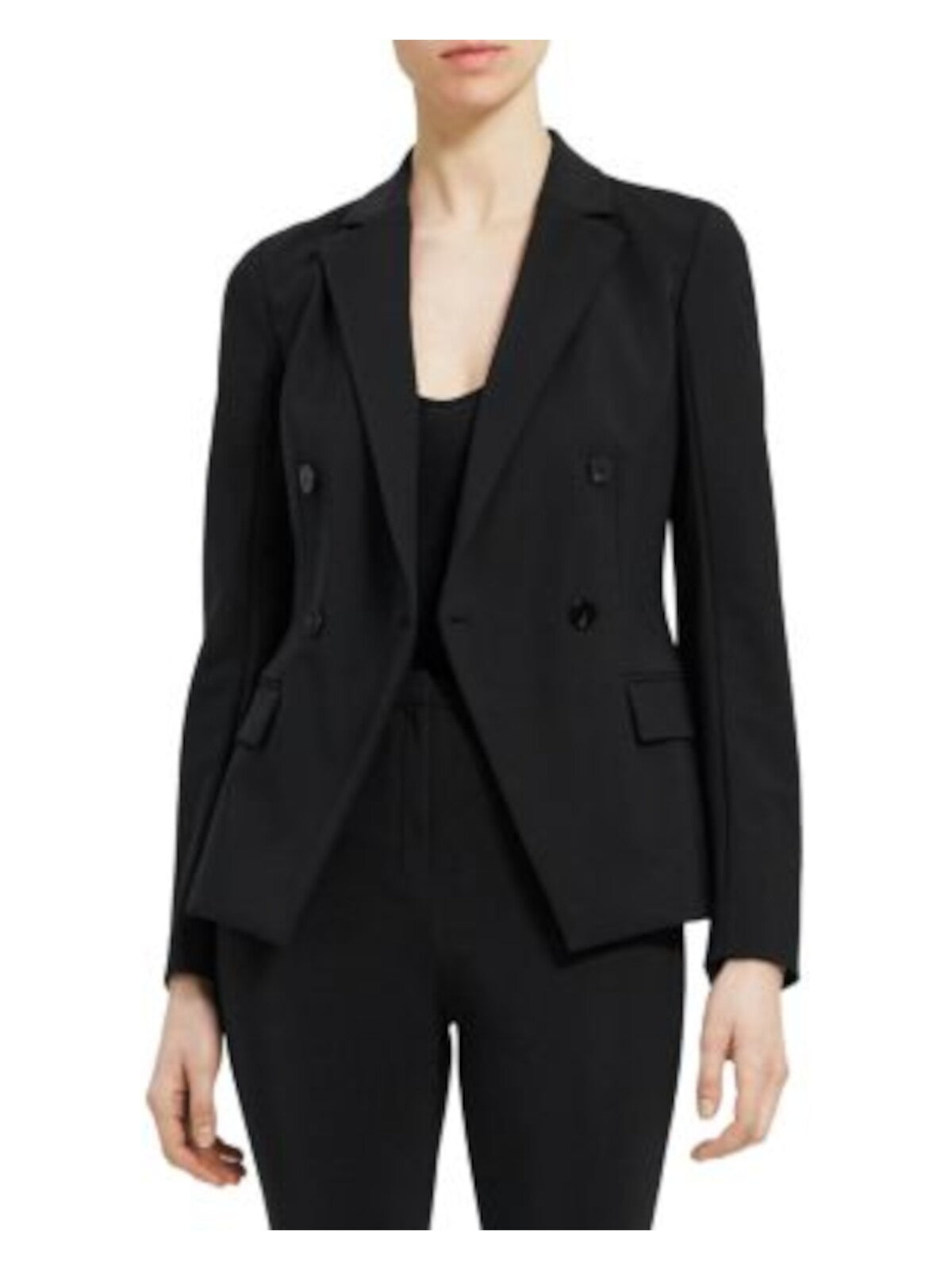 THEORY Womens Black Pocketed Lined Double Breasted Angle Front Wear To Work Blazer Jacket 4