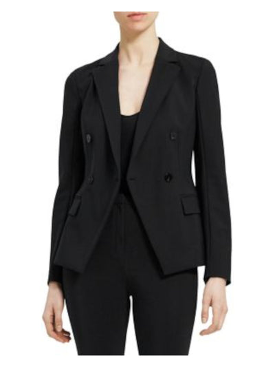 THEORY Womens Black Pocketed Lined Double Breasted Angle Front Wear To Work Blazer Jacket 8