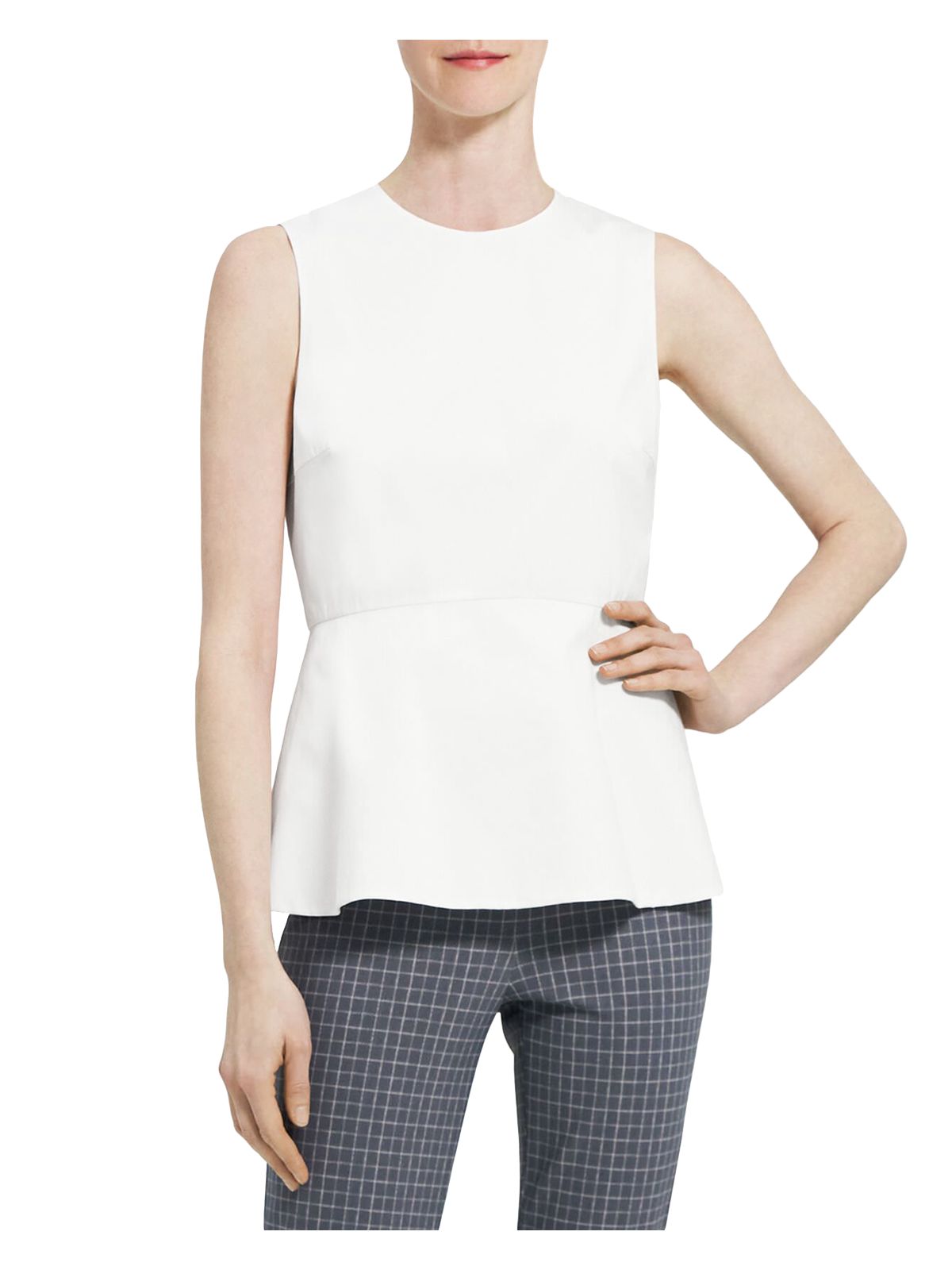 THEORY Womens White Zippered Lined Sleeveless Crew Neck Wear To Work Peplum Top Petites P