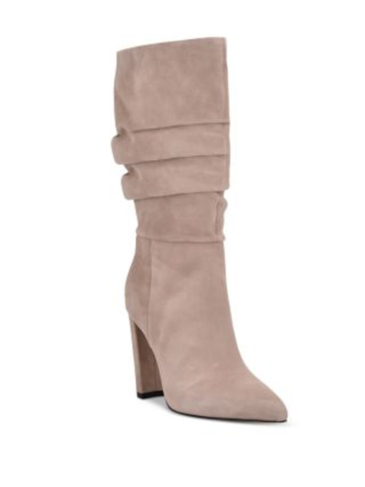 MARC FISHER Womens Beige Padded Gomer Pointed Toe Block Heel Leather Slouch Boot 8.5 M