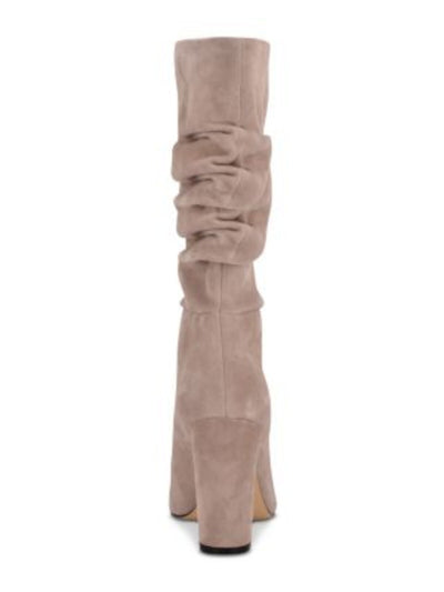 MARC FISHER Womens Beige Padded Gomer Pointed Toe Block Heel Leather Slouch Boot 8.5 M