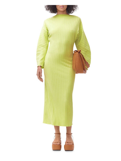 SIMON MILLER Womens Green Long Sleeve Boat Neck Midi Sheath Dress XS