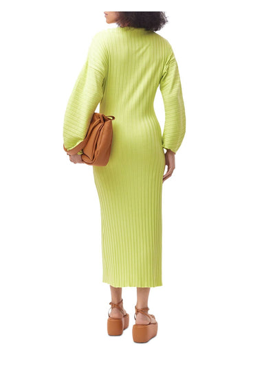 SIMON MILLER Womens Green Long Sleeve Boat Neck Midi Sheath Dress XS