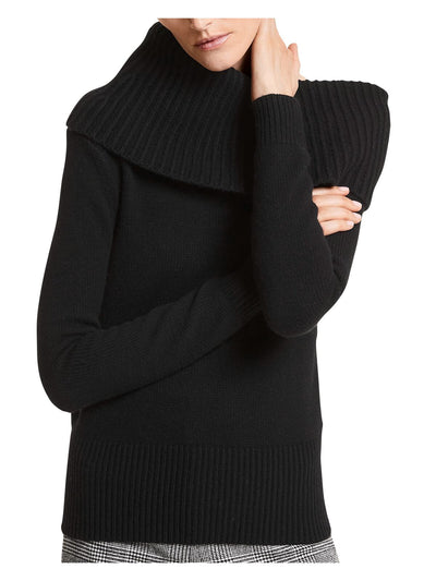 MICHAEL KORS Womens Black Ribbed Asymmetric Foldover Collar Long Sleeve Sweater M