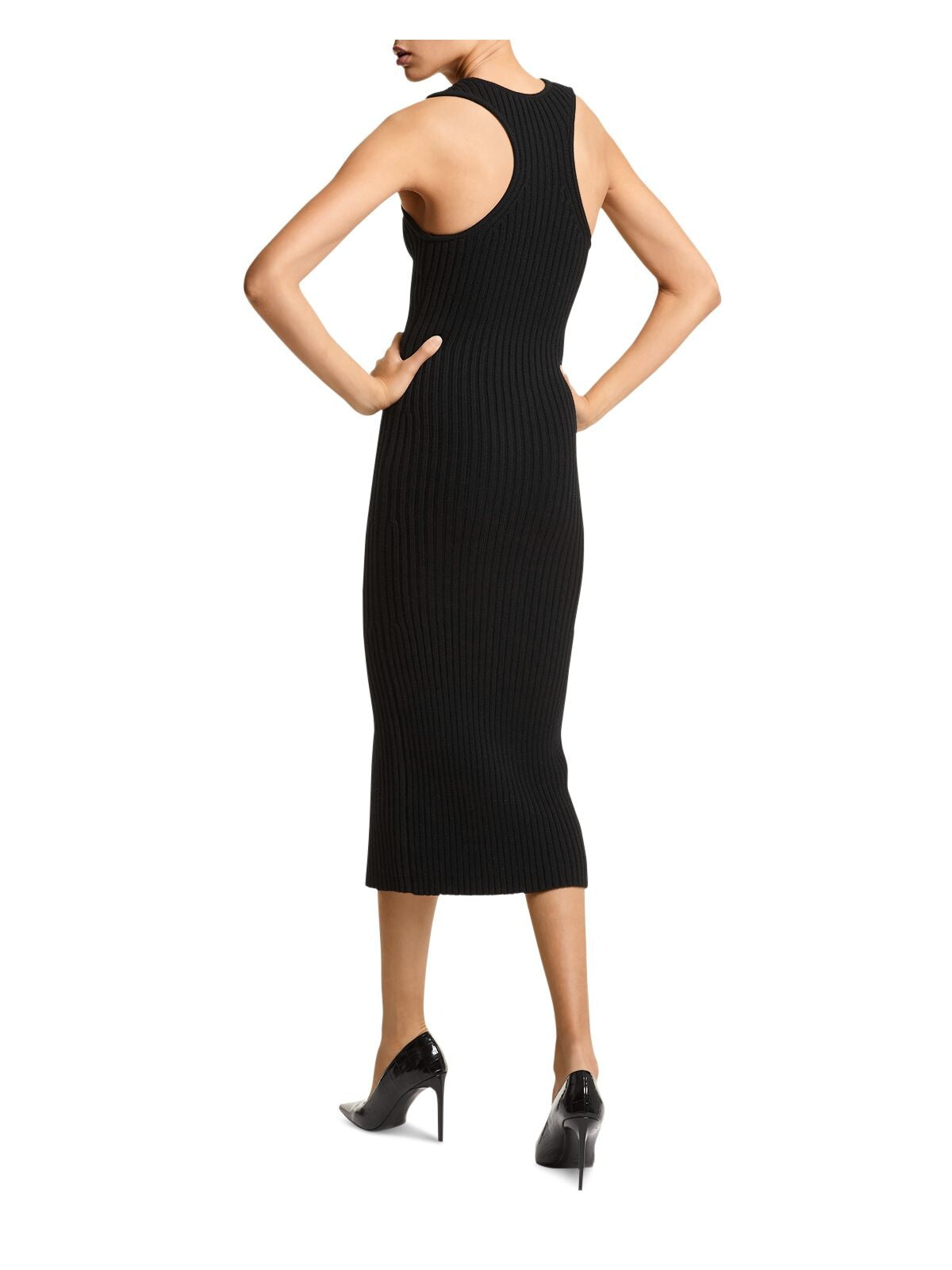 MICHAEL KORS Womens Black Zippered Ribbed Tank Dress Unlined Sleeveless Scoop Neck Midi Cocktail Dress M