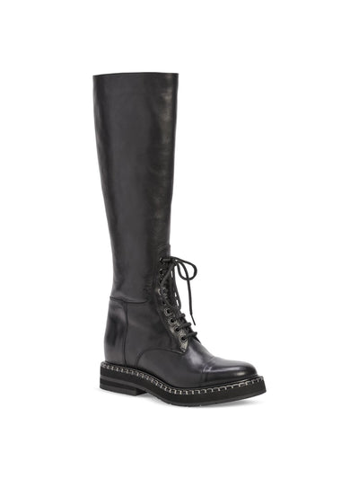 CHLOE Womens Black Lace Up Contrast Stitching Lug Sole Padded Noua Cap Toe Block Heel Zip-Up Leather Boots Shoes 38.5