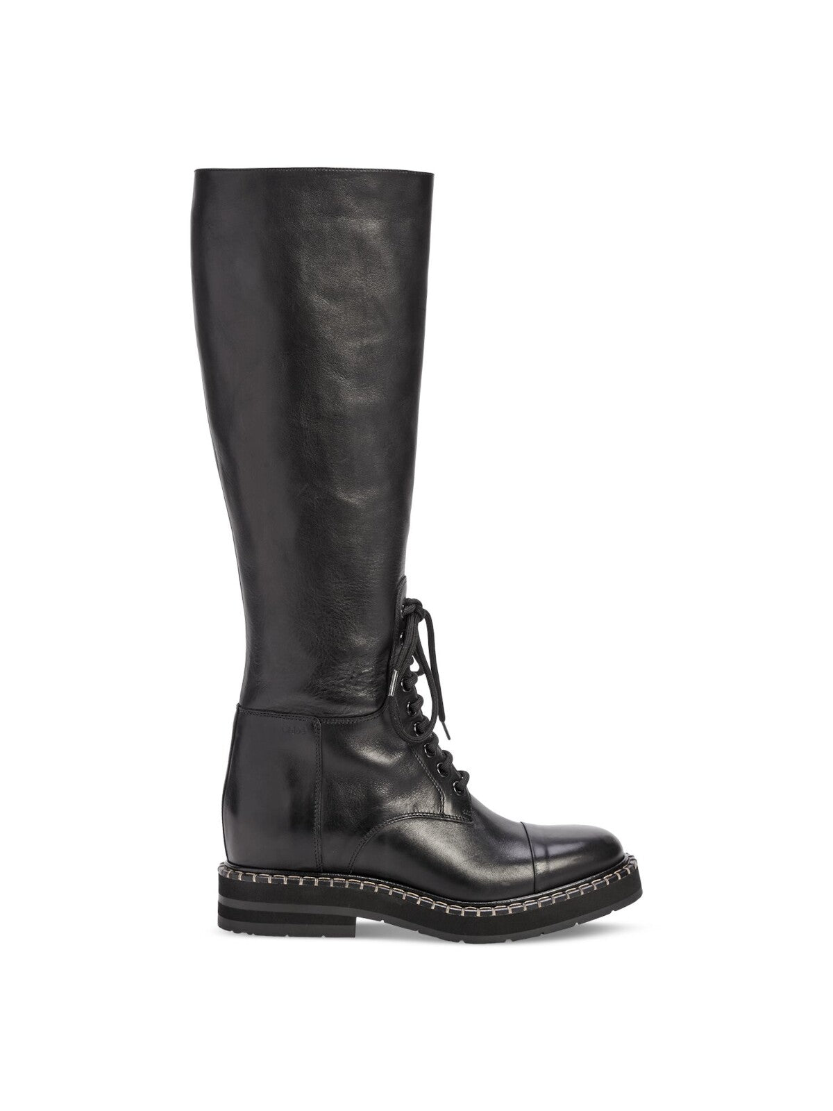 CHLOE Womens Black Lace Up Contrast Stitching Lug Sole Padded Noua Cap Toe Block Heel Zip-Up Leather Boots Shoes 38.5