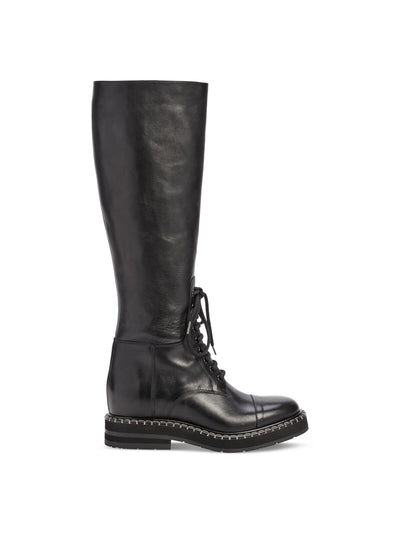 CHLOE Womens Black Lace Up Contrast Stitching Lug Sole Padded Noua Cap Toe Block Heel Zip-Up Leather Boots Shoes 38.5