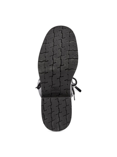 CHLOE Womens Black Lace Up Contrast Stitching Lug Sole Padded Noua Cap Toe Block Heel Zip-Up Leather Boots Shoes