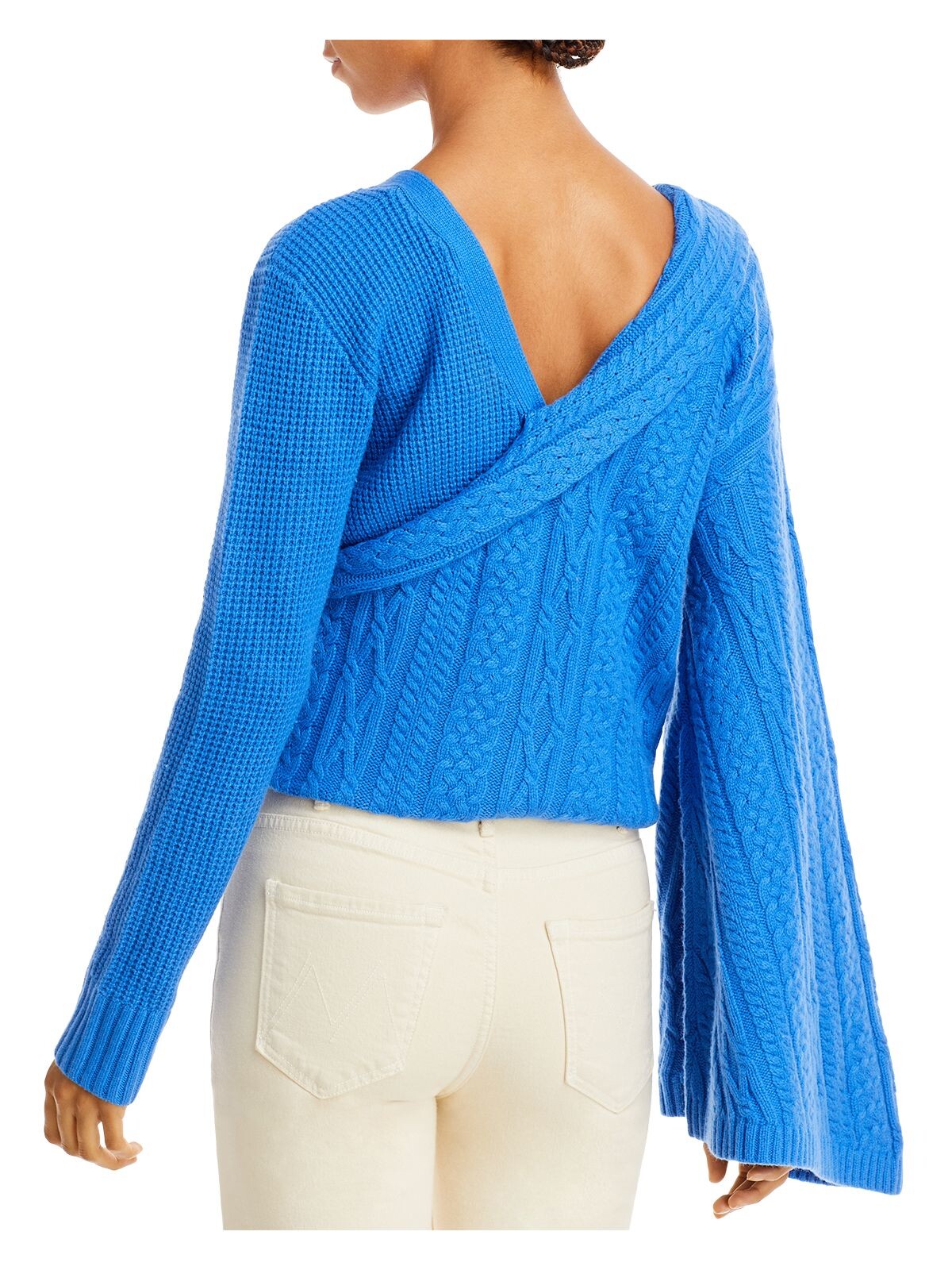 HELLESSY Womens Blue Ribbed Drop Shoulders V Back Crossover Long Sleeve V Neck Sweater S