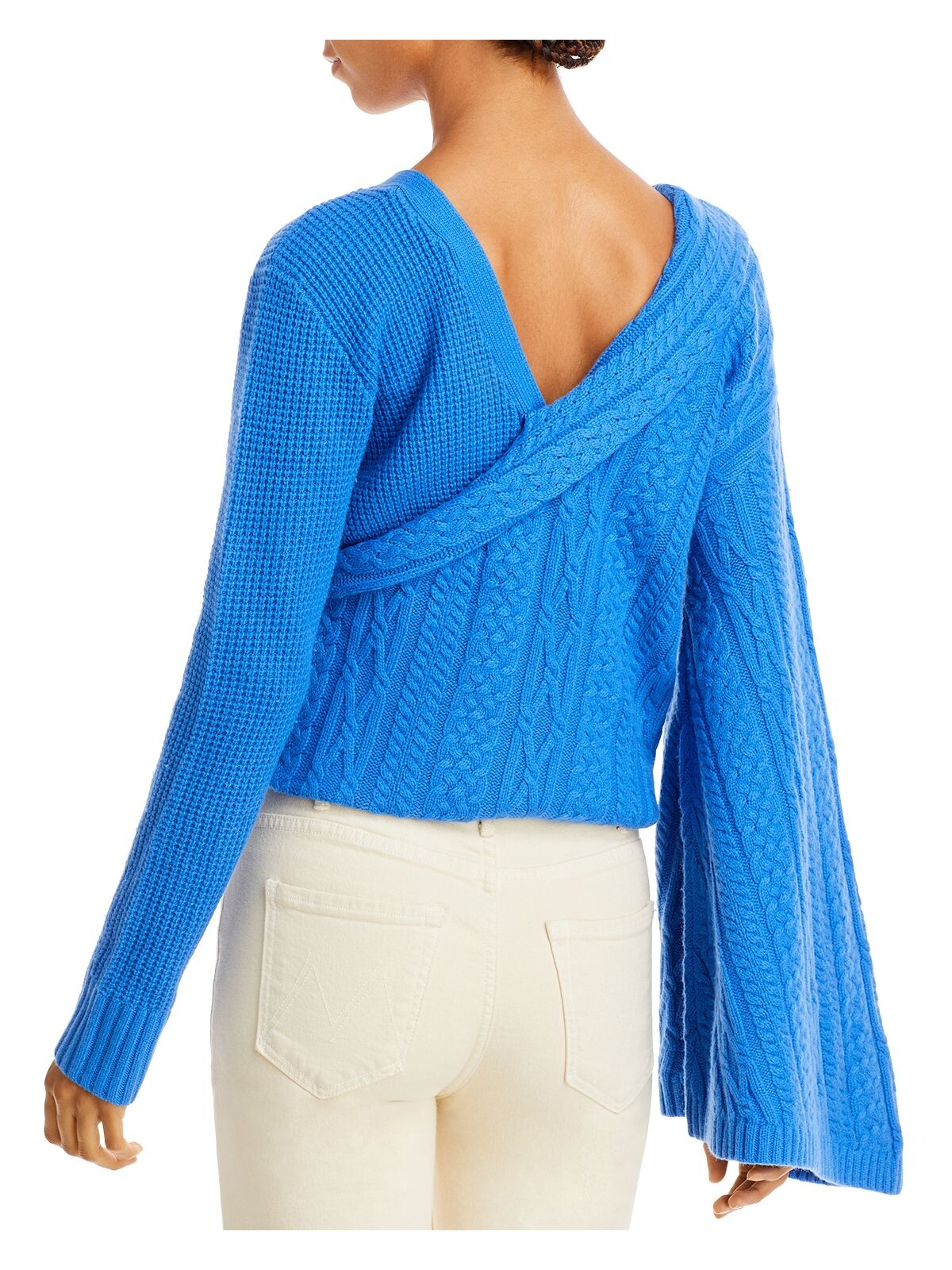 HELLESSY Womens Blue Ribbed Drop Shoulders V Back Crossover Long Sleeve V Neck Sweater L