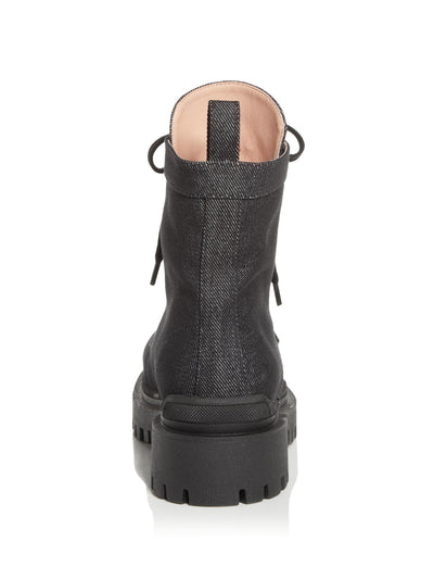 ILIO SMERALDO Womens Black Pull Tab Eyelet Cushioned Sulcer Round Toe Block Heel Lace-Up Combat Boots 36