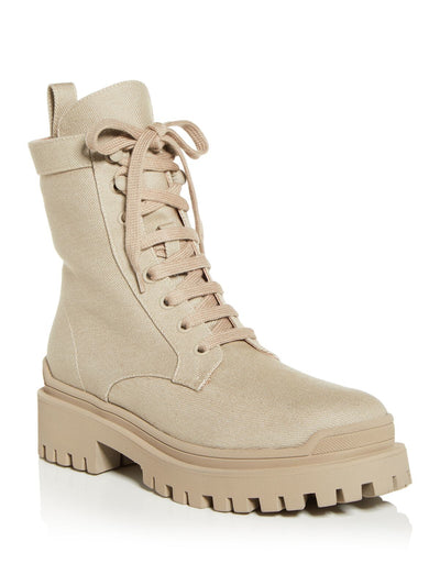 ILIO SMERALDO Womens Beige Pull Tab Cushioned Eyelet Sulcer Round Toe Block Heel Lace-Up Combat Boots 39