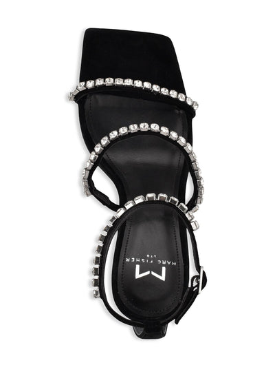 MARC FISHER LTD Womens Black Ankle Strap Embellished Dezzi Square Toe Stiletto Buckle Dress Heeled M